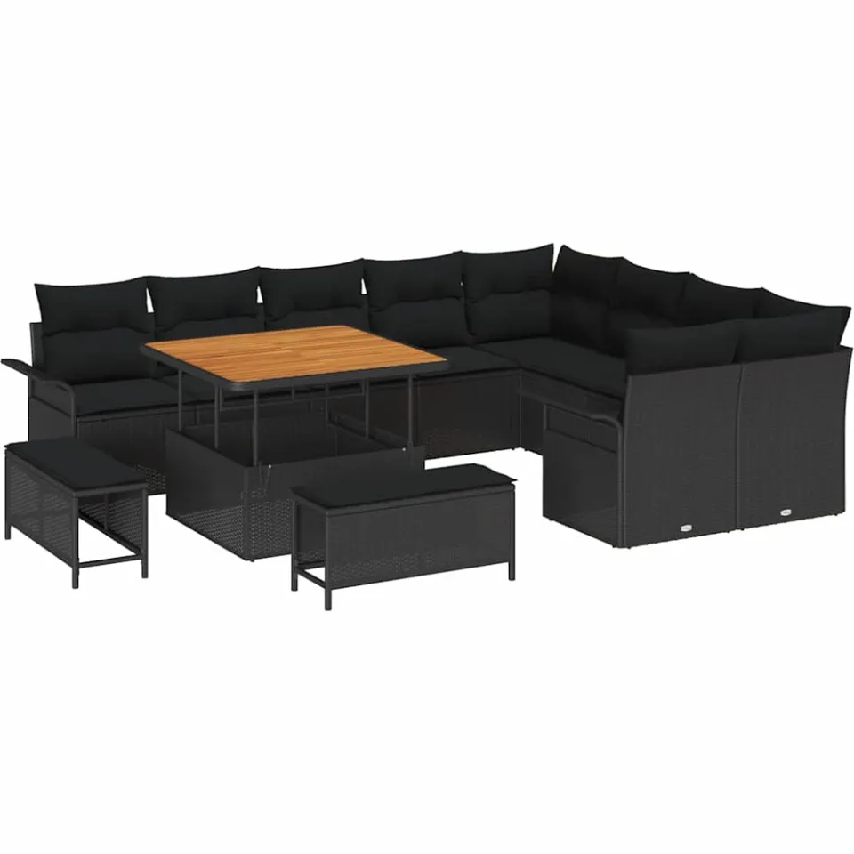 vidaXL Tuinbankenset 12 st Zwart poly rattan