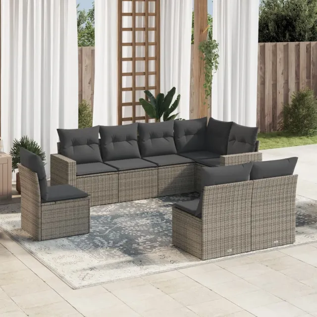 vidaXL 8-delige Loungeset met kussens poly rattan grijs, foto 2