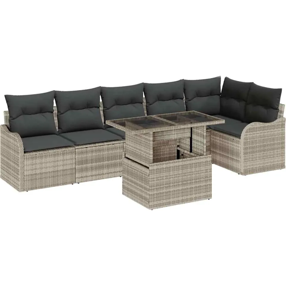vidaXL Bankstel 7 st Lichtgrijs Poly riet