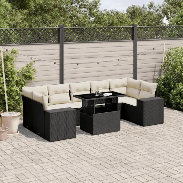 vidaXL 8-delige Loungeset met kussens poly rattan zwart, foto 2