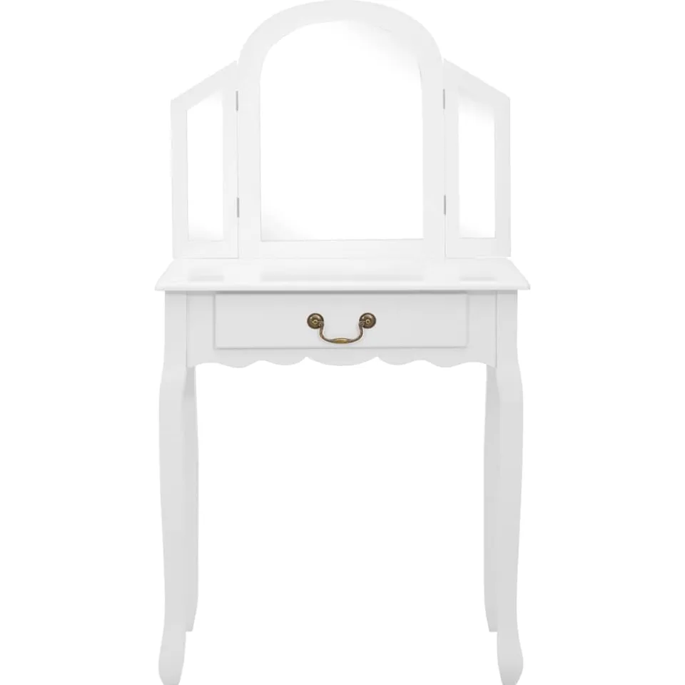 vidaXL Kaptafel met kruk 65x36x128 cm paulowniahout MDF wit, foto 3