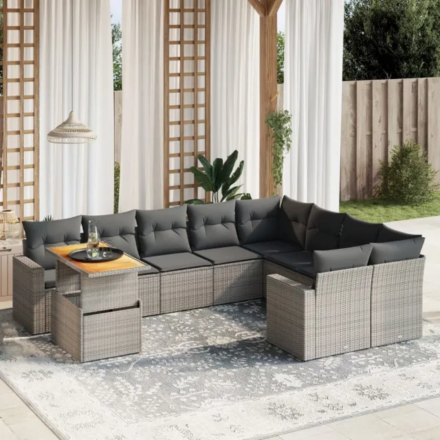 vidaXL 10-delige Loungeset met kussens poly rattan grijs, foto 2