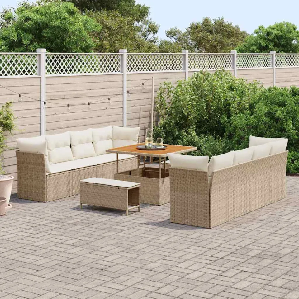 vidaXL Tuinbankenset 11 st Beige poly rattan, foto 2