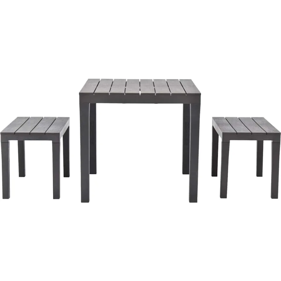 vidaXL Tuintafel met 2 banken kunststof bruin