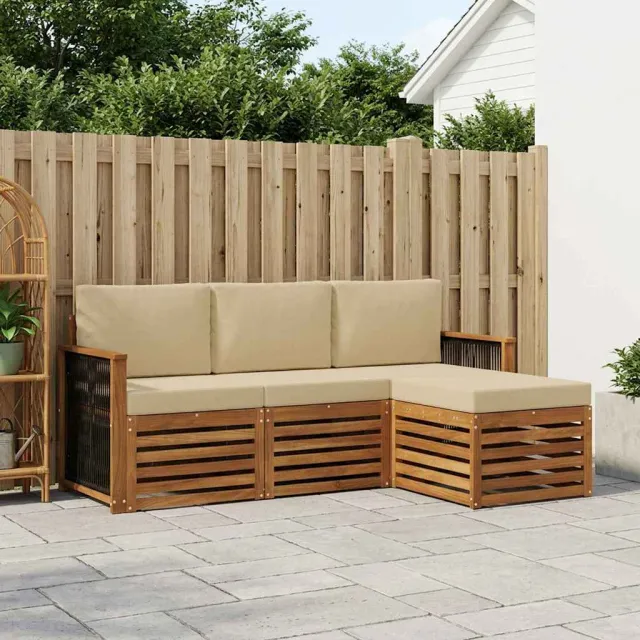 vidaXL Buiten bankenset 4 st 4-zits Natuurlijk en Beige