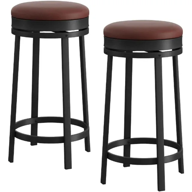 C. , R. E. CORE Barkrukken Set van 2 - 360° Draaibare Barstoelen - Zacht Gestoffeerde Kunstleren Zitting - 62 cm Zithoogte - 42x42x62cm - Bruin/Zwart Bruin en Zwart
