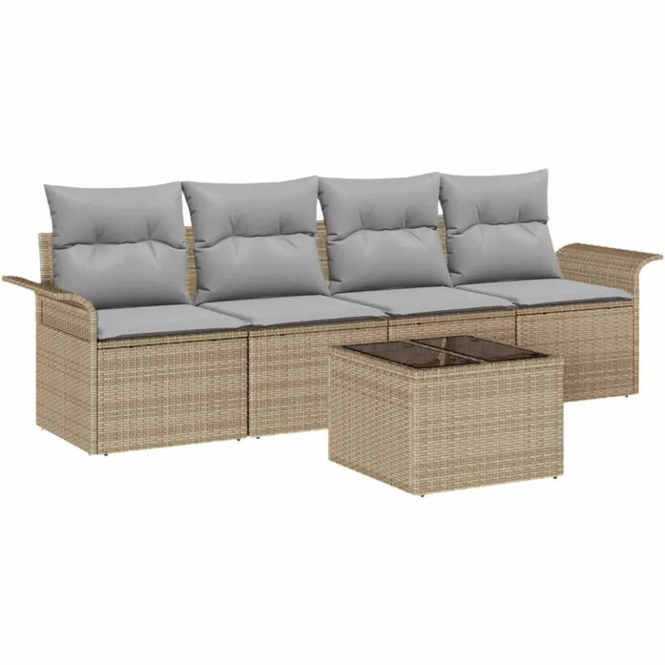 vidaXL Bankstel 5 st Beige poly rattan