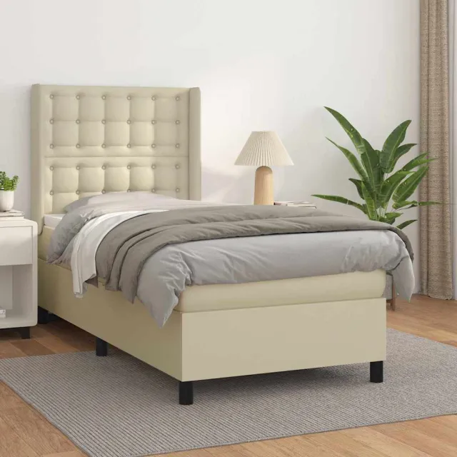 vidaXL Boxspring met matras kunstleer crèmekleurig 100x200 cm