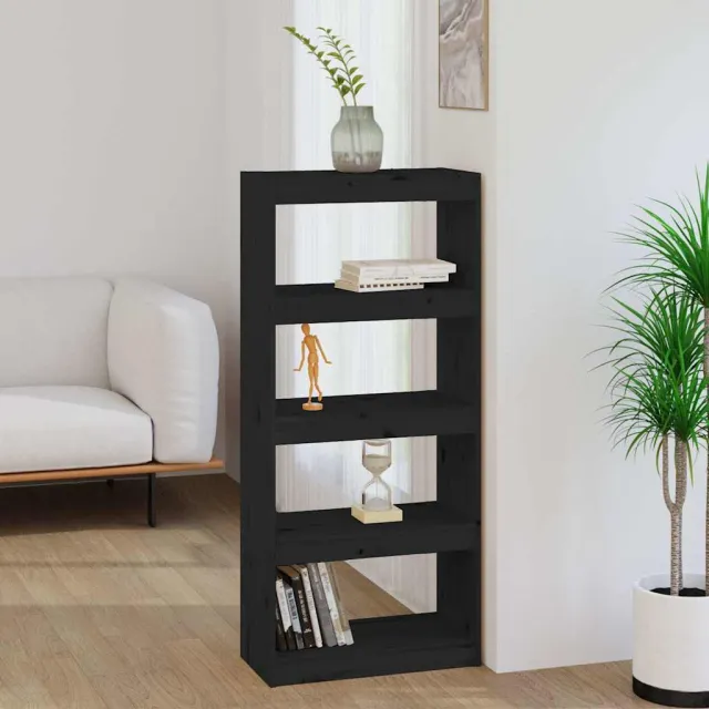 vidaXL Boekenkast/kamerscherm 60x30x135,5 cm massief grenenhout zwart, foto 2