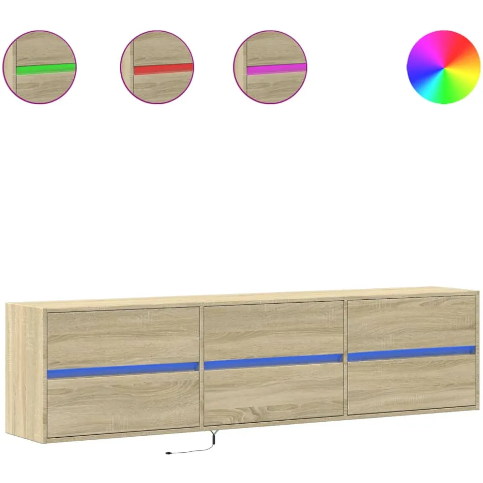 vidaXL Tv-wandmeubel met LED-verlichting 180x31x45 cm sonoma eiken Bruin