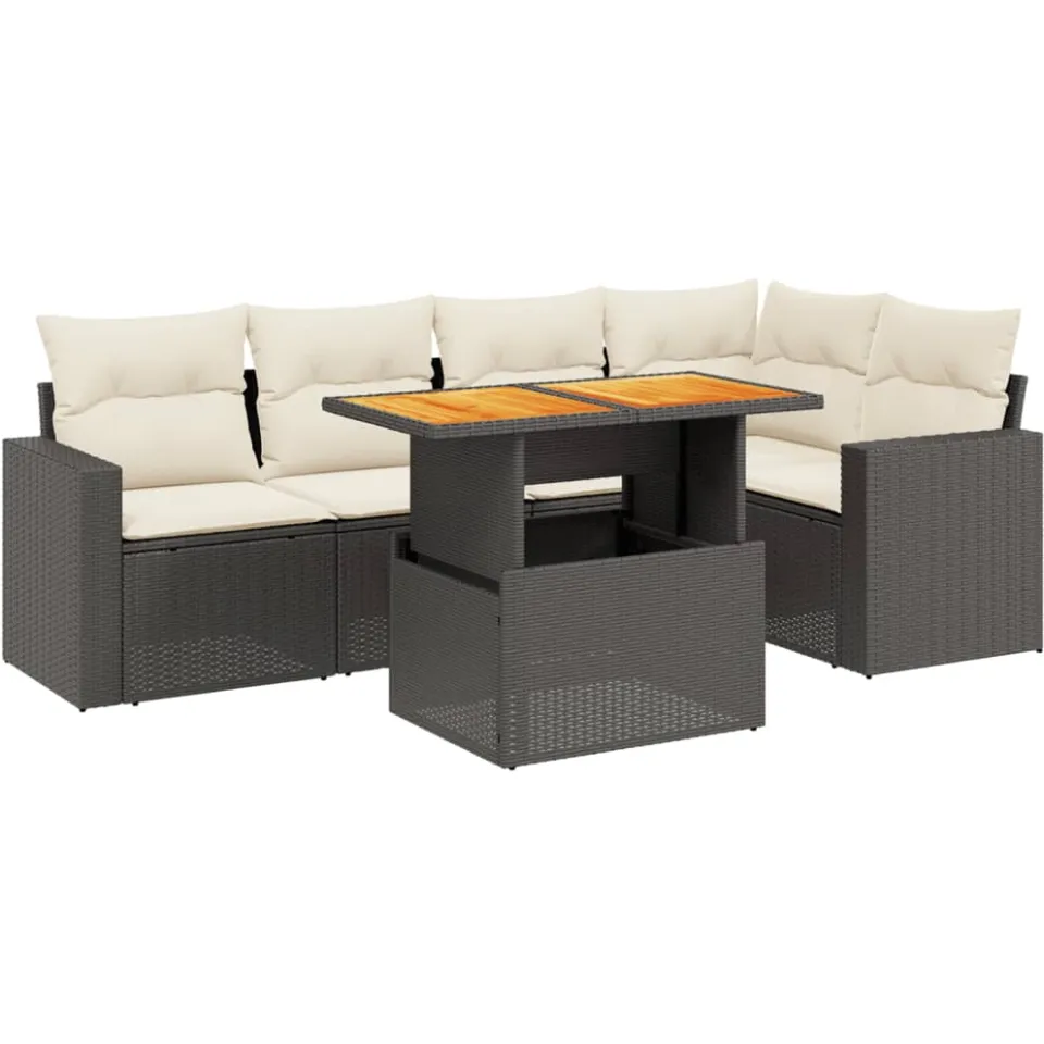 vidaXL 6-delige Loungeset met kussens poly rattan zwart