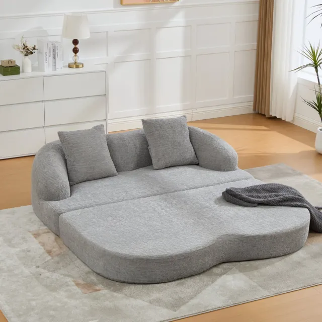MODENUIT Slaapbank 157 cm - Opvouwbaar Tot Bed - Voor Woonkamer En Gastenkamer - Chenille - Lichtgrijs