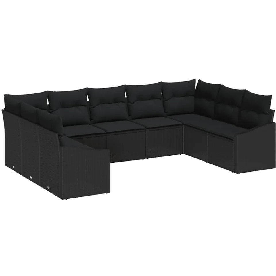 vidaXL Bankstel 9 st Zwart poly rattan