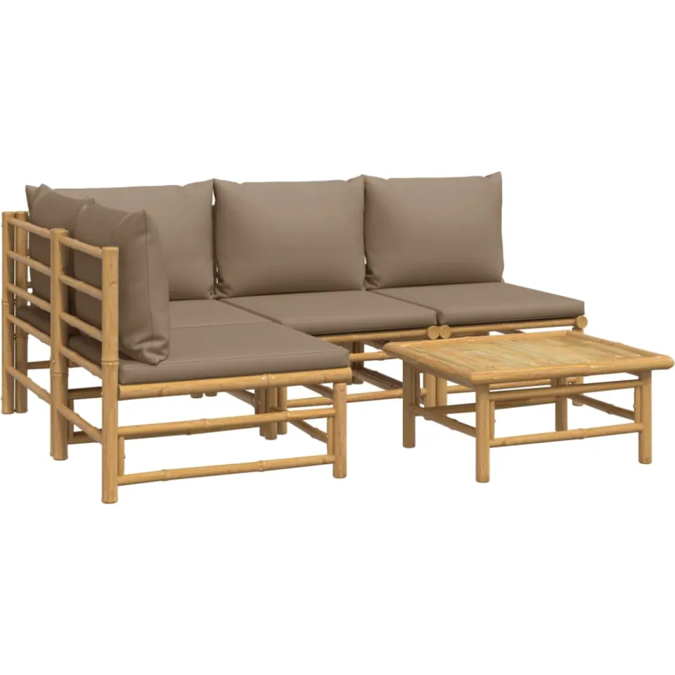 vidaXL 5-delige Loungeset met kussens bamboe taupe Bruin