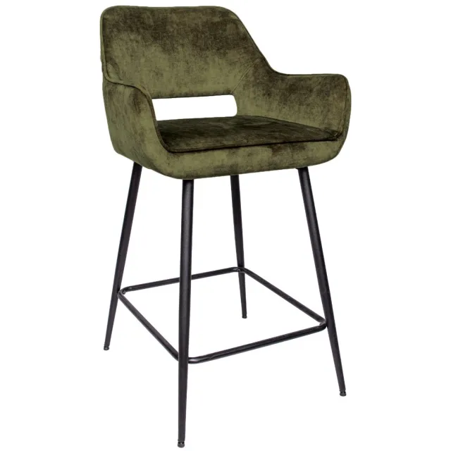 PTMD COLLECTION PTMD Fal LOW Velvet green bar stool black metal leg KD - set van 2 Groen