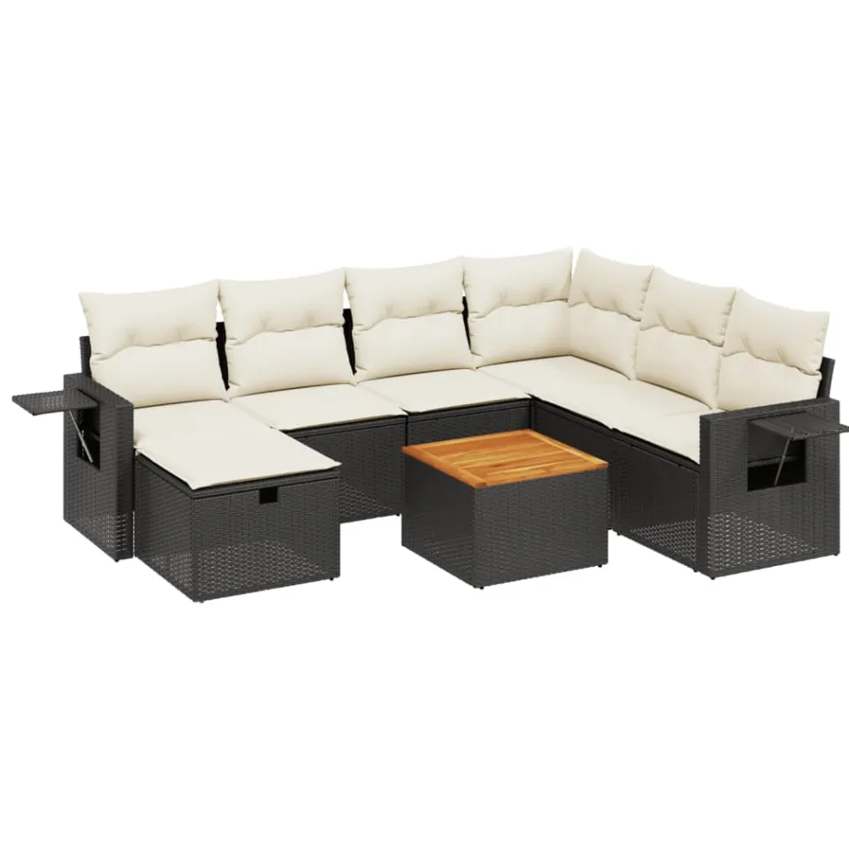vidaXL 8-delige Loungeset met kussens poly rattan zwart