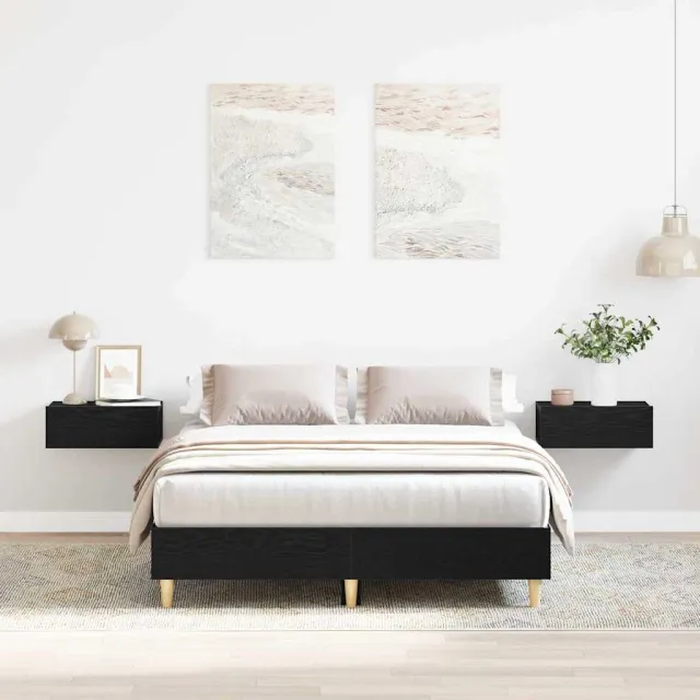 vidaXL Bedframe Zwart Eiken 203 x 123 x 25 cm Bewerkt hout