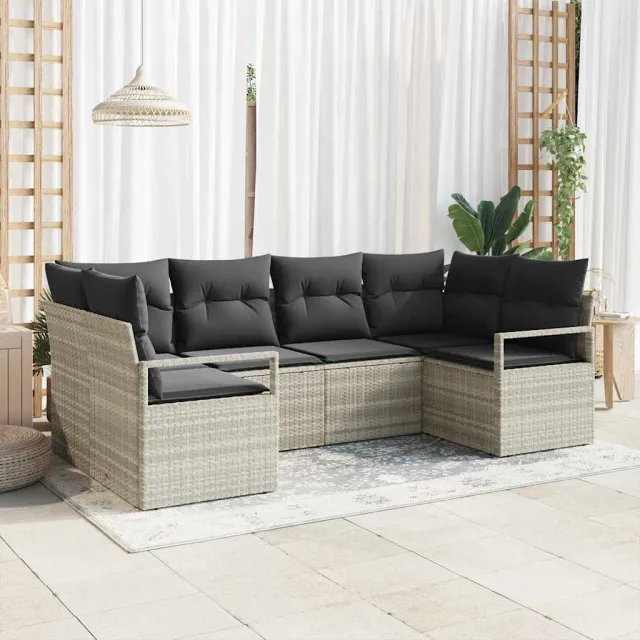 vidaXL Bankstel 6 st Lichtgrijs poly rattan, foto 2