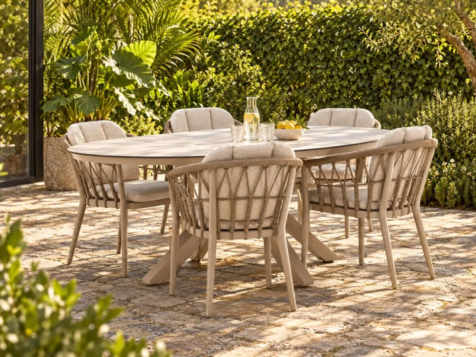 Tierra Outdoor SantaFe/Oblong 200cm dining tuinset 5-delig taupe, foto 3