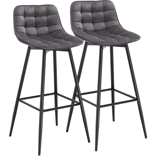 Bolt Edge Barkruk Industrial - Donkergrijs - Set van 2 - Barstoel met rugleuning - Velvet Keukenstoel