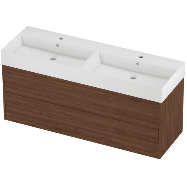 Proline Zara Badmeubelset Porselein Loft 2 Laden 140x46x65 cm Glans Wit Indian Walnut Houtlook