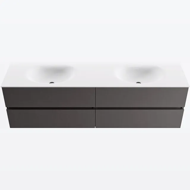 Mondiaz VICA 170cm badmeubel onderkast Dark Grey 4 lades. Wastafel MOON dubbel zonder kraangat, kleur Talc.