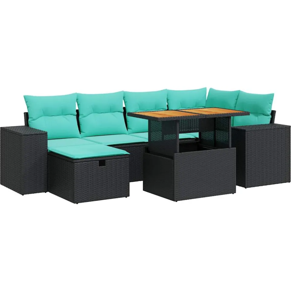 vidaXL 7-delige Loungeset met kussens poly rattan acacia grijs, foto 3