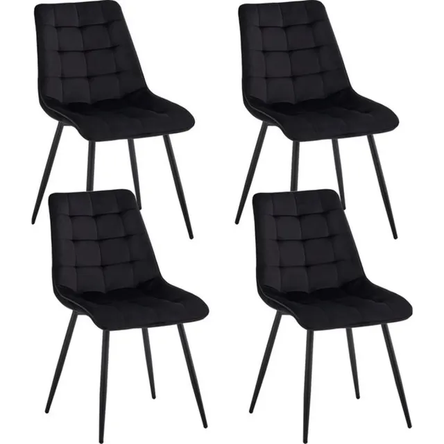 Thuys Luxe Eetkamerstoelen – Set van 4 – Metalen Frame – Fluweel Gewatteerde Stoelen – Modern Design – Onderhoudsvriendelijk – Zwart