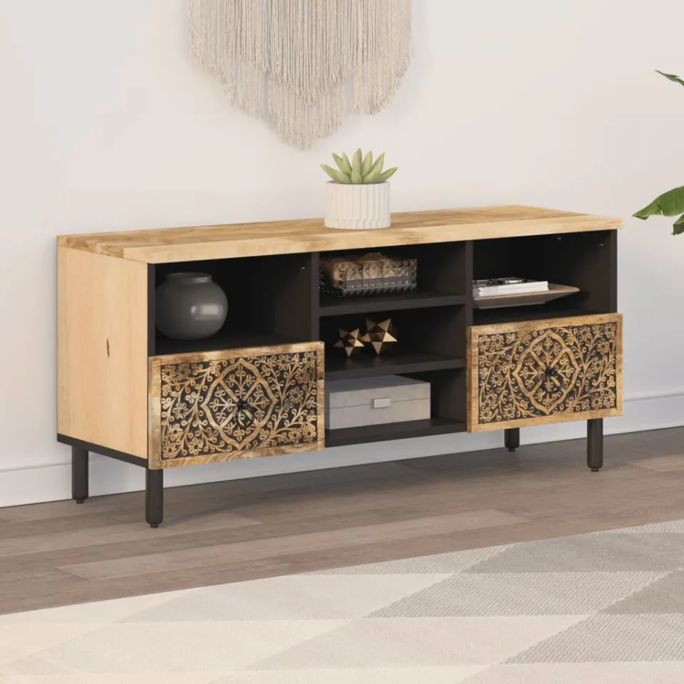 vidaXL Tv-meubel 100x33x46 cm massief mangohout bruin, foto 3