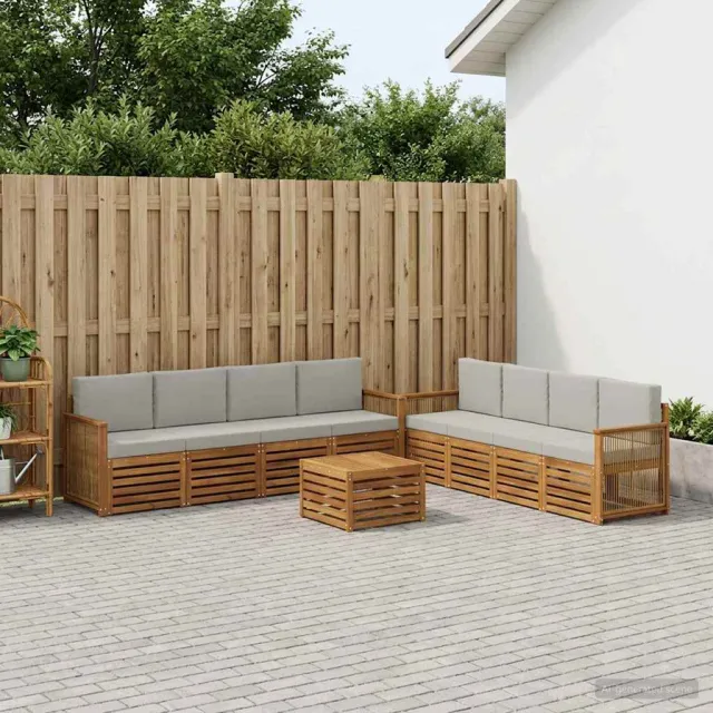 vidaXL Buiten bankenset 9 st 8-zits Naturel en lichtgrijs