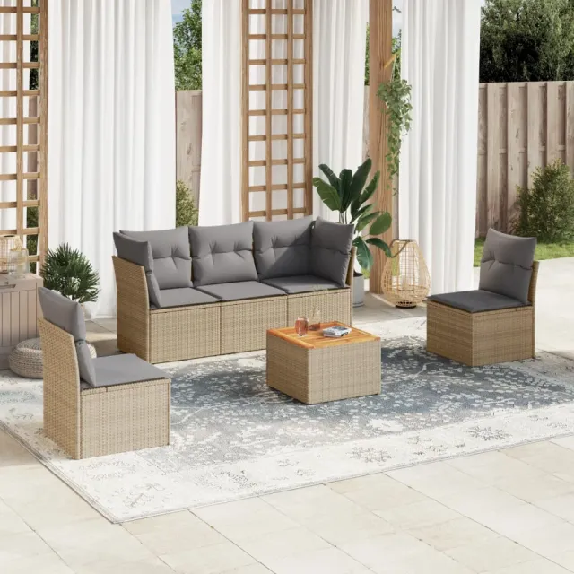 vidaXL 6-delige Loungeset met kussens poly rattan beige, foto 2