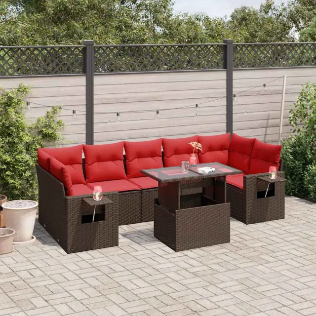 vidaXL 8-delige tuinbankset met kussens, bruin polyrotan, foto 2