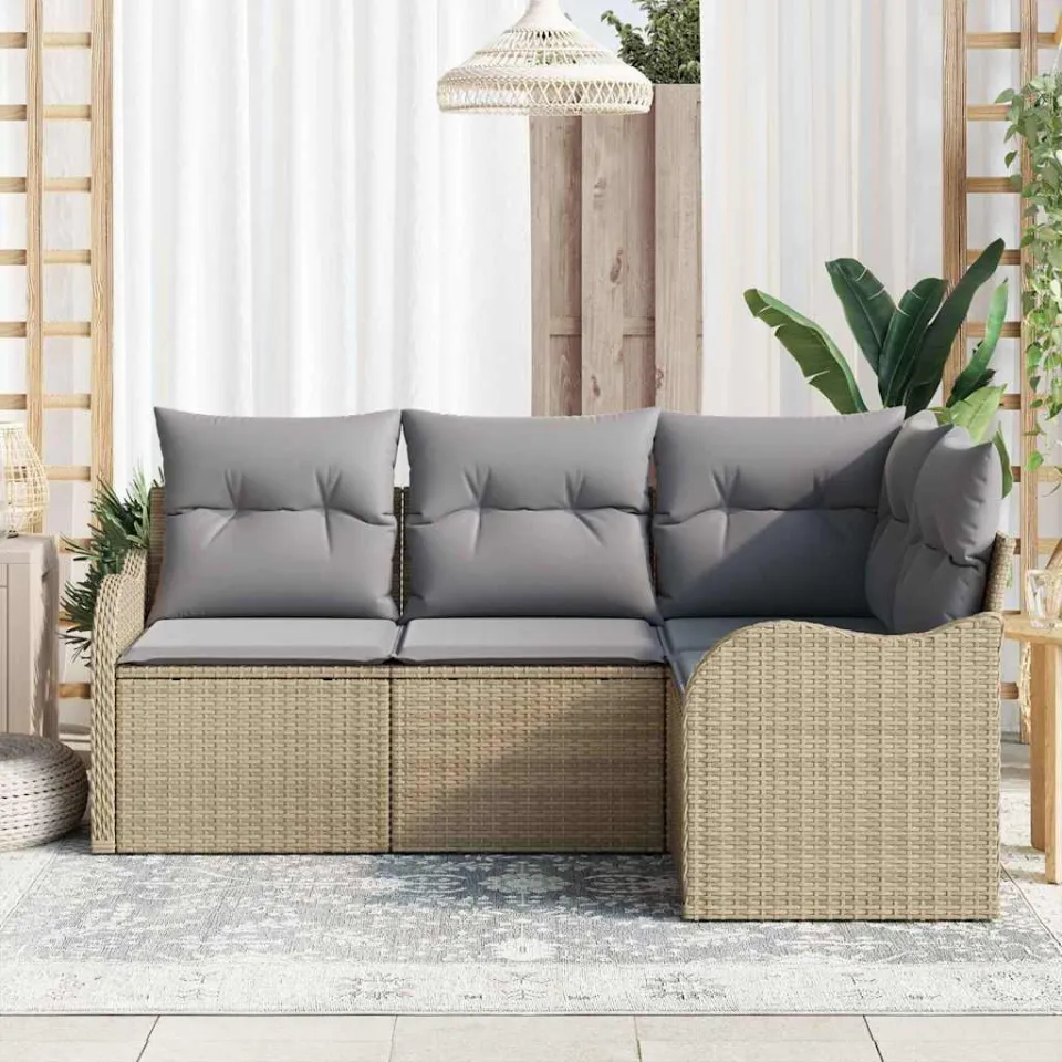 vidaXL Tuin Sofa Set 4 st Beige poly rattan, foto 3
