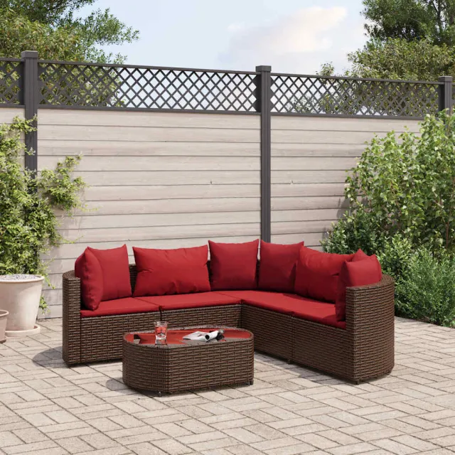vidaXL 6-delige Loungeset met kussens poly rattan bruin, foto 2