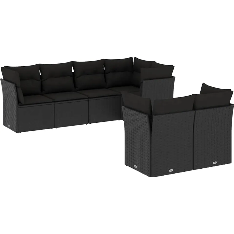 vidaXL 7-delige Loungeset met kussens poly rattan zwart, foto 3