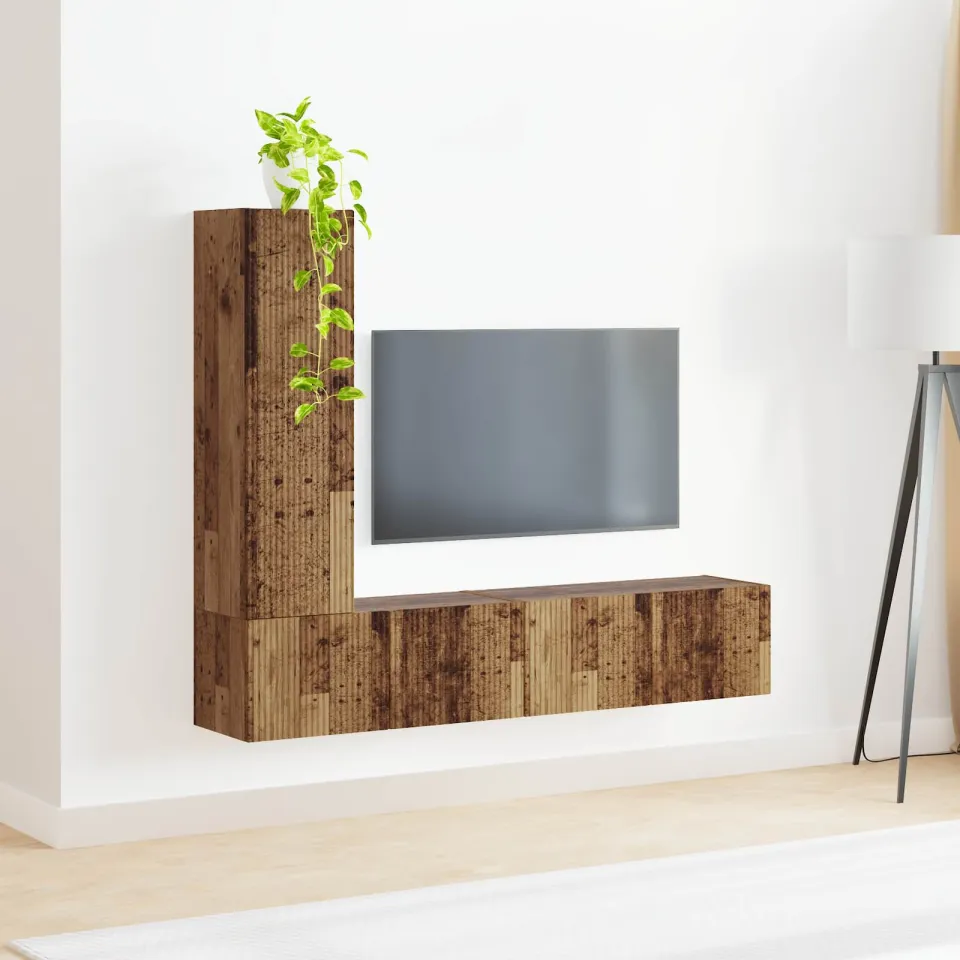 vidaXL Tv-meubelset 3 st Oudhout Bewerkt hout bruin, foto 3