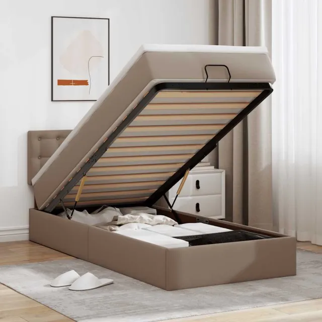 vidaXL Ottomaanse bed met matras 90x200cm kunstleer cappuccinokleurig Bruin