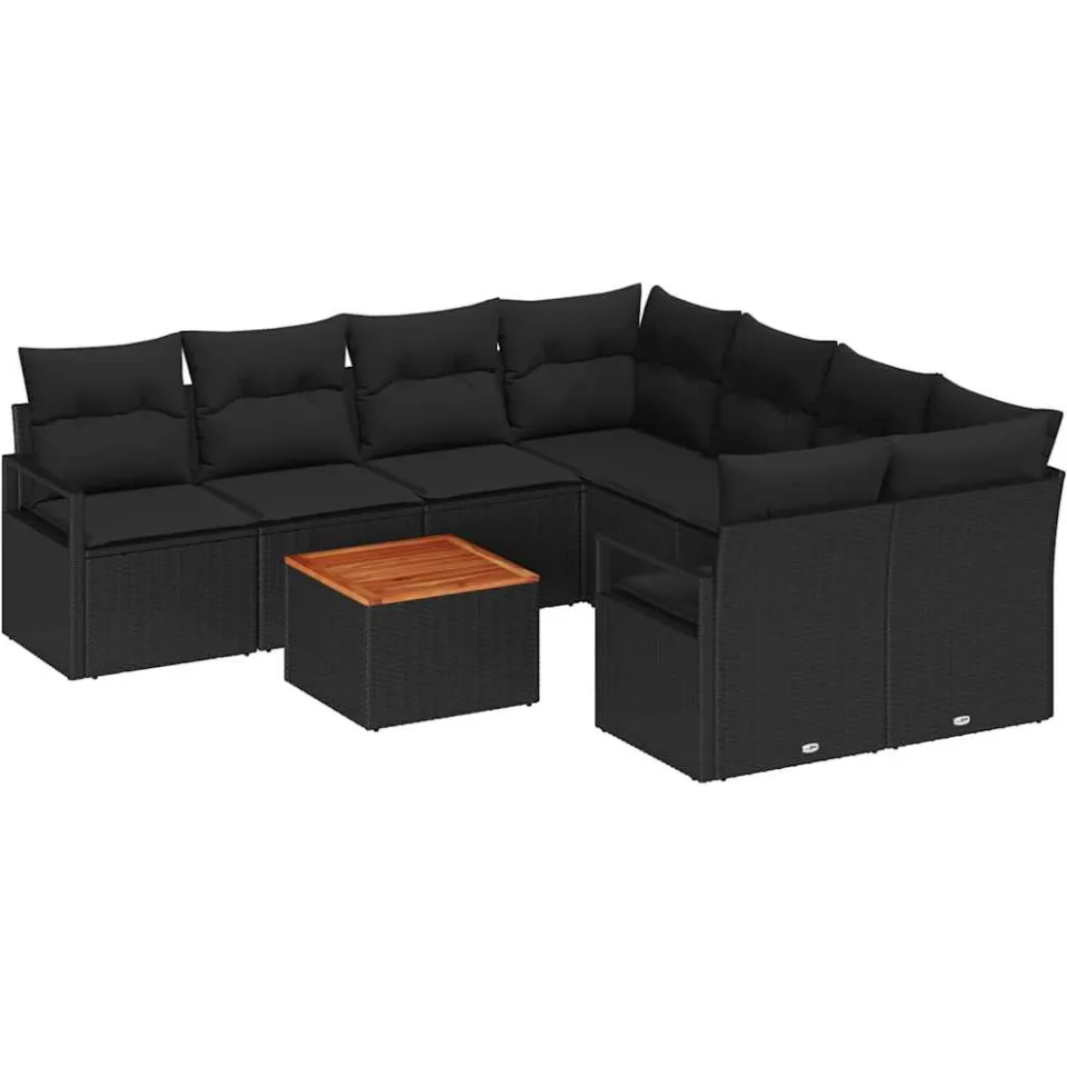 vidaXL Tuinbankenset 9 st Zwart poly rattan, foto 4