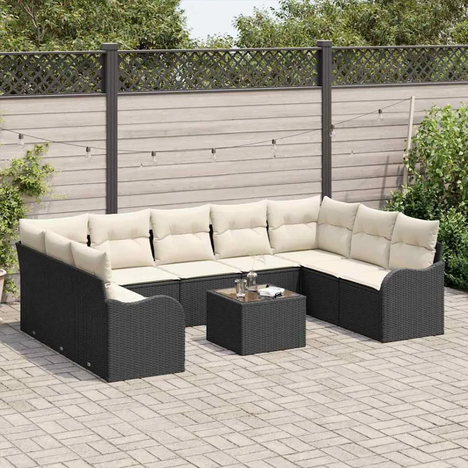 vidaXL Tuin Sofa Set 10 st Zwart en Wit poly rattan, foto 3