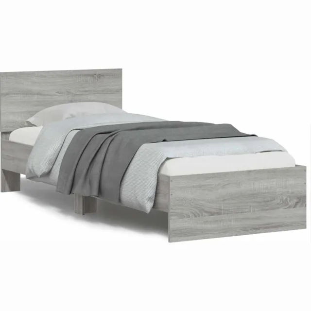 vidaXL Bedframe met hoofdbord en LED grijs sonoma eikenkleur 90x190 cm