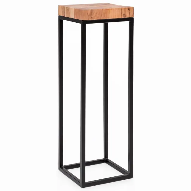 Cosmo Casa Hoge Bijzettafel – Plantenstandaard – Massief Acaciahout – Metalen Onderstel – Zwart/Bruin – 30 x 30 x 97 cm
