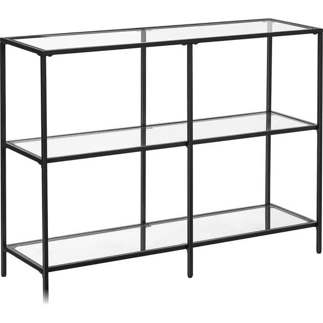 Hoppa! Consoletafel, hal tafel, 3 niveaus, bijzettafel, gehard glazen leggers, 100 x 30 x 73 cm, metalen frame, modern, voor hal, woonkamer, slaapkamer, zwart