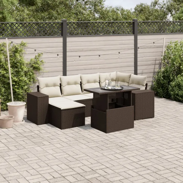 vidaXL 7-delige Loungeset met kussens poly rattan bruin, foto 2