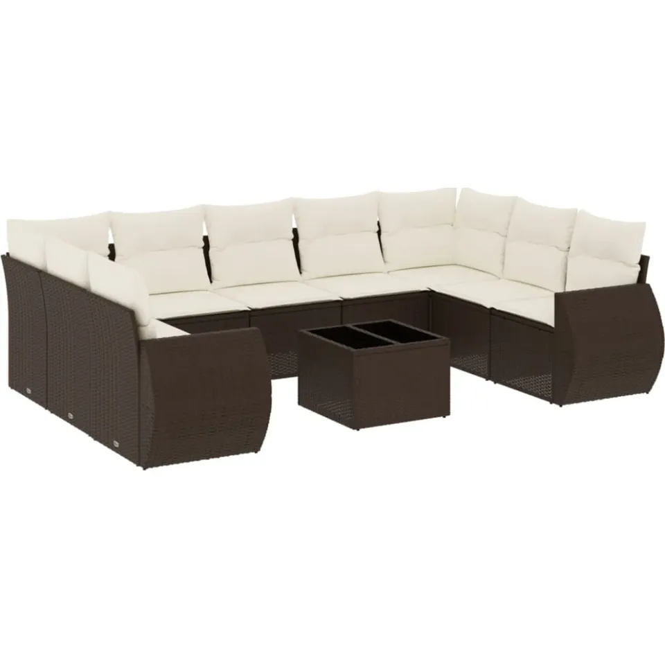 vidaXL 10-delige Loungeset met kussens poly rattan bruin, foto 4