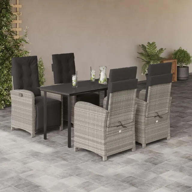 vidaXL 5-delige Tuinset met kussens poly rattan lichtgrijs grijs, foto 2