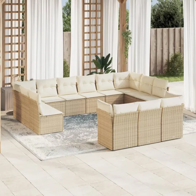 vidaXL 13-delige Loungeset met kussens poly rattan beige, foto 2