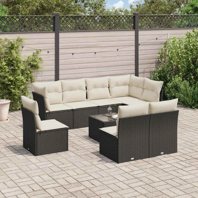 vidaXL 9-delige Loungeset met kussens poly rattan zwart, foto 2