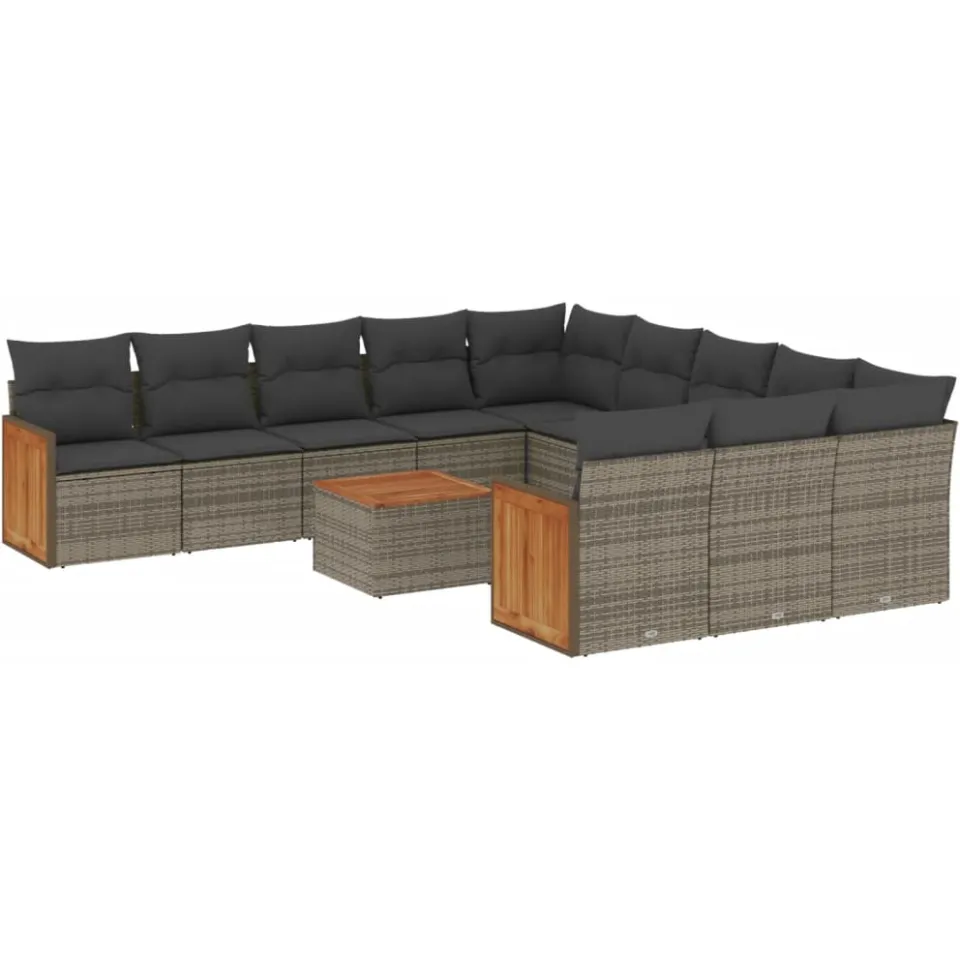 vidaXL 12-delige Loungeset met kussens poly rattan grijs, foto 3