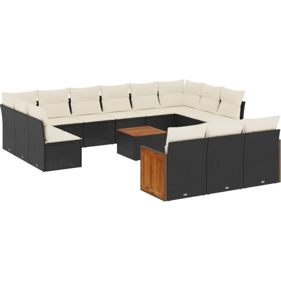 vidaXL 14-delige Loungeset met kussens poly rattan zwart, foto 3