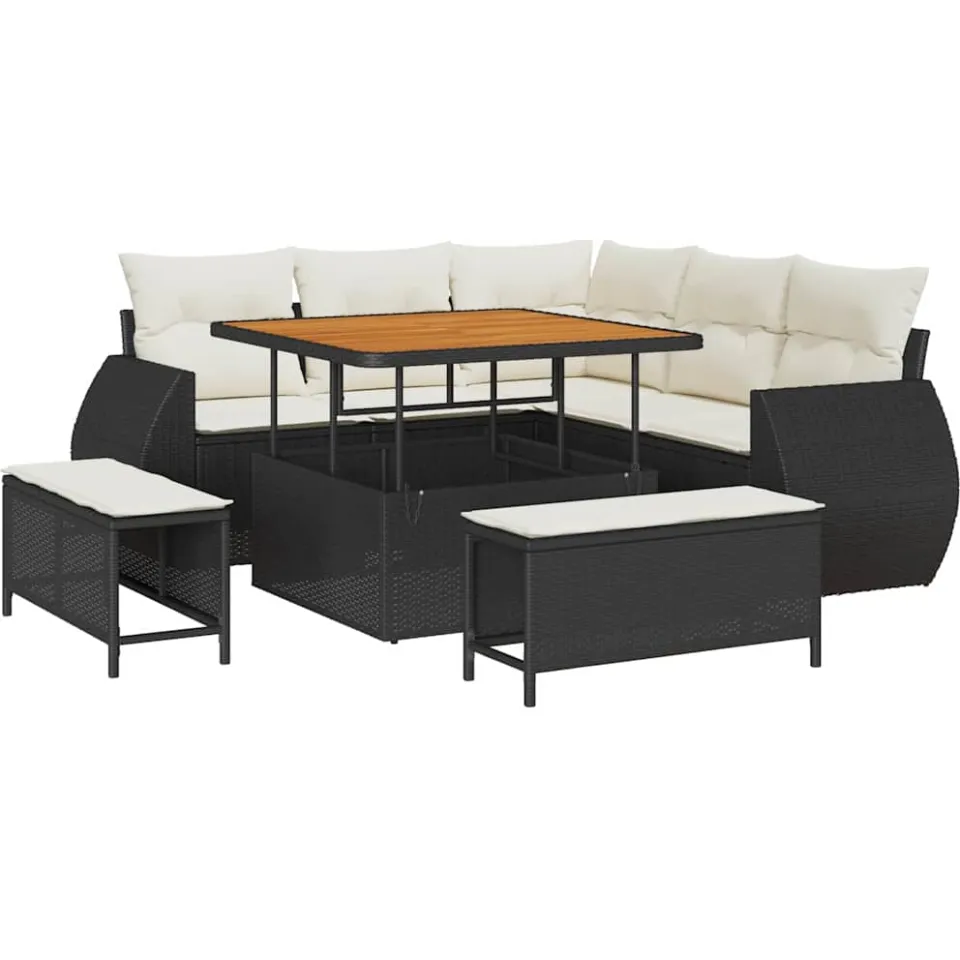 vidaXL Tuinbankenset 8 st Zwart poly rattan